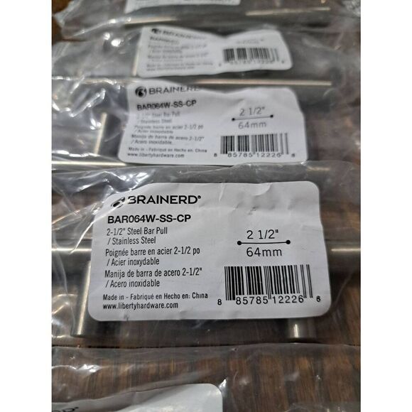 New 5 Brainerd BAR064W-SS-CP 2.5" Steel Bar Cabinet Draw Pull Handles Stainless - Picture 2 of 5